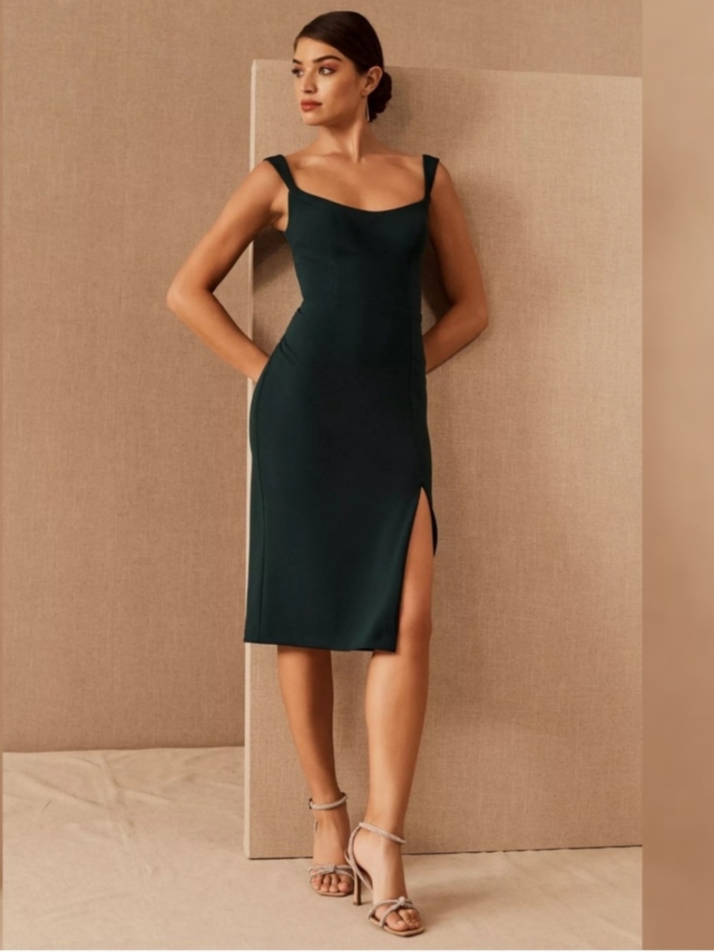 BHLDN Black Midi Dress with Side Slit